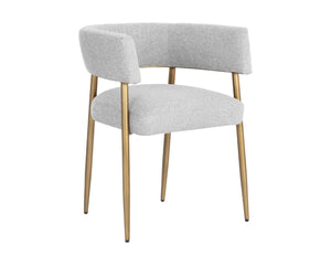 Sunpan MAESTRO Dining Armchair - Luxurious Belfast Heather Grey with Antique Brass Legs for Modern Elegance 107905