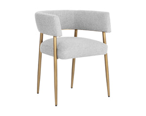 Sunpan Maestro Contemporary Dining Armchair with Curved Frame and Antique Brass Legs for Elegant Dining Belfast Heather Grey