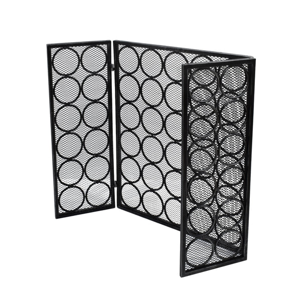 English Elm Christopher Knight Home® - FIRE Three-Panel Iron Firescreen Black Silver — Foldable Mesh Spark Guard with Chic Circular Pattern, 30" H 65179.00BLKSILV