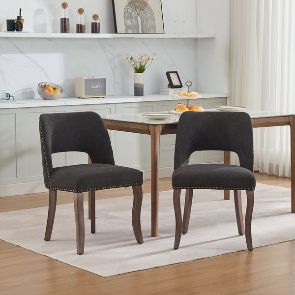 English Elm Wooden Modern Fabric Dining Chairs Set of 2 with Dual-Rebound Cushion & Curved Solid Wood Legs for Stylish Comfort Black W1143P372911