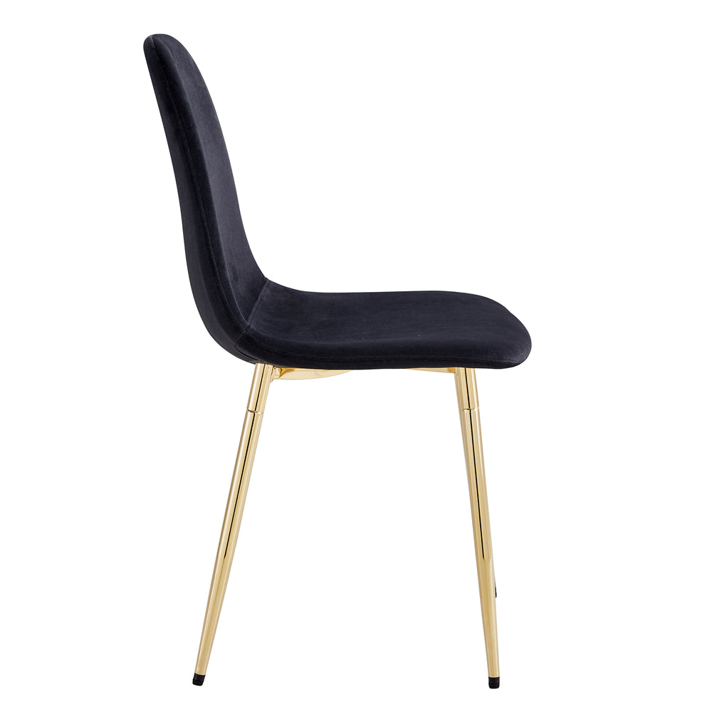 English Elm A set of 6 dining chairs Black velvet with gold legs, modern medieval spoon‑shaped cushioned side seats, easy assemble W1512P406621
