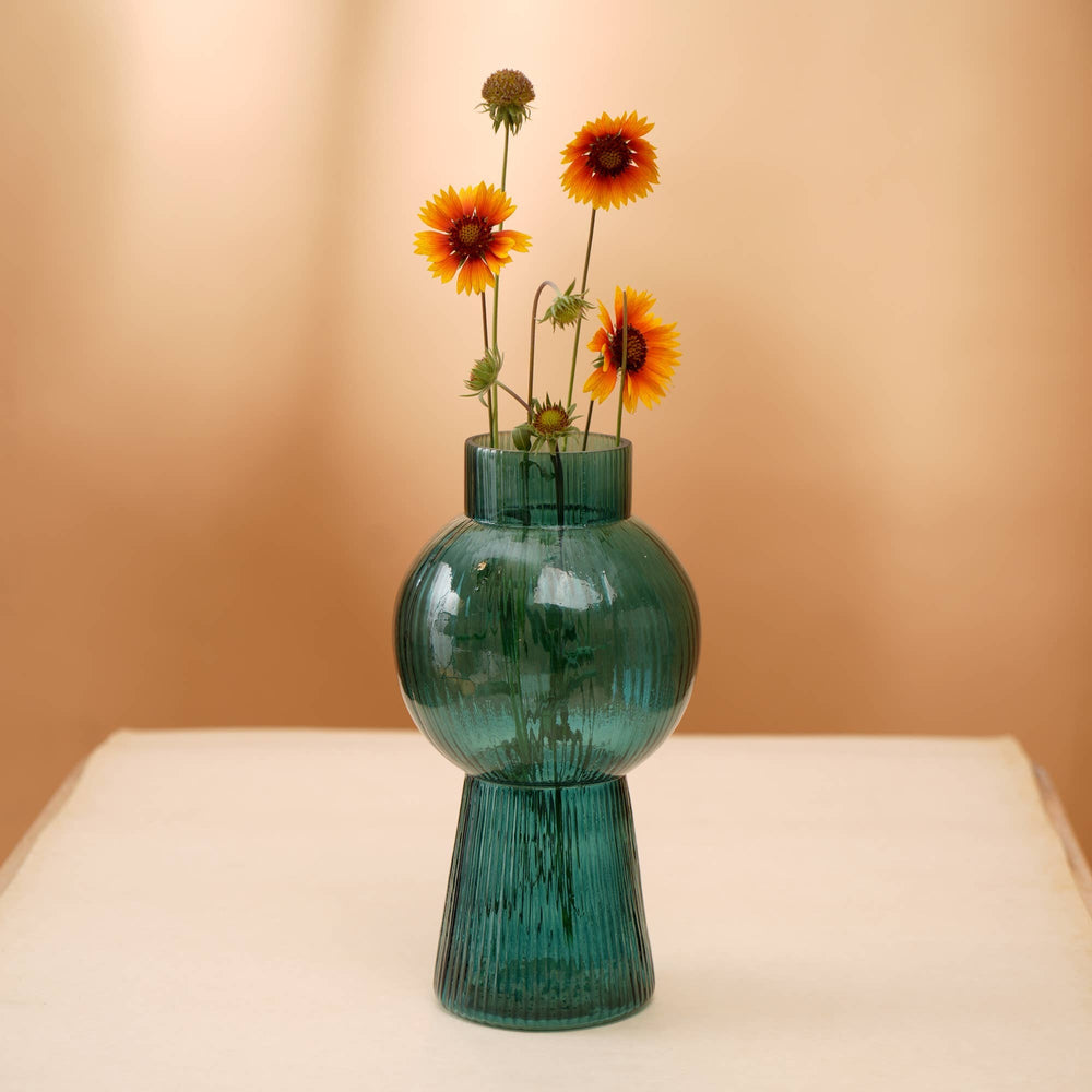 English Elm Modern Funnel Flare Vase – 6X11 Inch Teal Green Glass Décor For Home, Office, And Event Centerpieces B346P336849