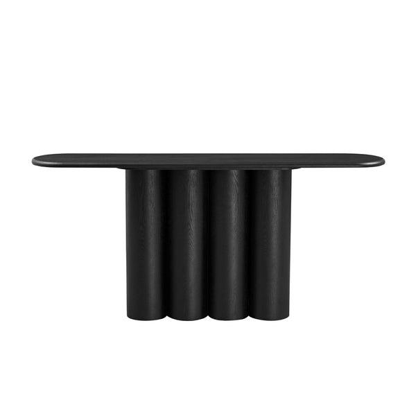English Elm 66.93'' Slim Matte Console Table with Sculptural Cylinder Legs for Entryway or Foyer Black W876S00339
