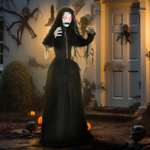 English Elm Homcom 67" Life-Size Animated Ghost Bride With Creepy Sounds, Red Eyes, And Touch Activation For Halloween Fun! W2225P229495