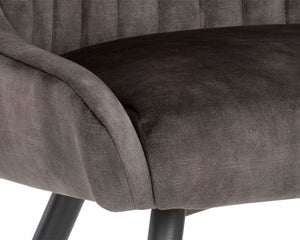 Sunpan Chardon Dining Chair - Glamorous Channel Tufting In Stylish Nono Petrol Fabric With Black Iron Legs Brown Fabric 111968