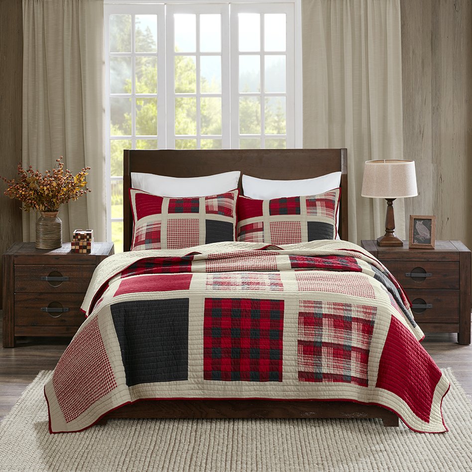 JLA Home Woolrich - 100% Cotton Huntington Oversized Quilt Mini Set – Lightweight Plaid & Solid Patchwork, Breathable Year-Round Comfort 110 L x 96 W x 0.25H WR14-1725