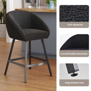 English Elm Bar Upholstered Counter Stool Set of 2 with Back and Armrests, Velvet Seat, 27" Comfort Height, Durable Black T3623P407966