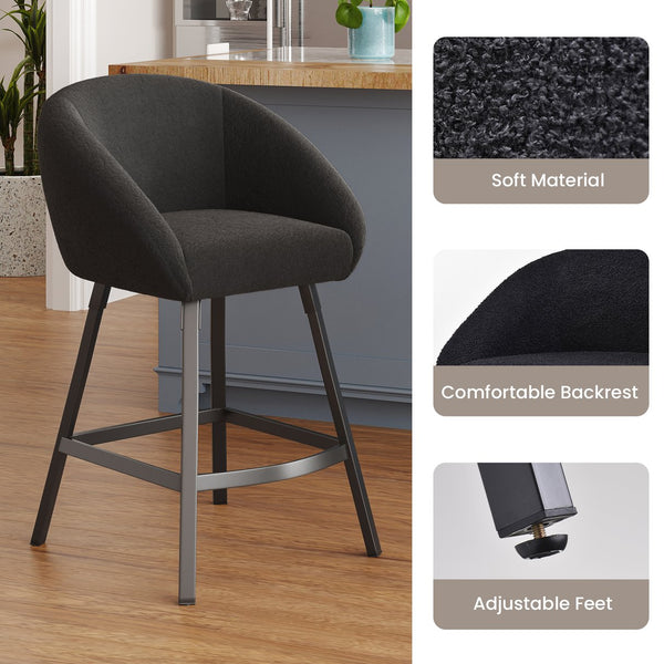 English Elm Bar Upholstered Counter Stool Set of 2 with Back and Armrests, Velvet Seat, 27" Comfort Height, Durable Black T3623P407966