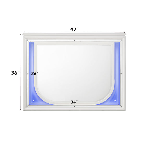 English Elm Tarian Pearl White Mirror with LED Lighting, 34"x26" Modern Elegant Inlay Trim, Durable Wood Blend Finish B2726P269293