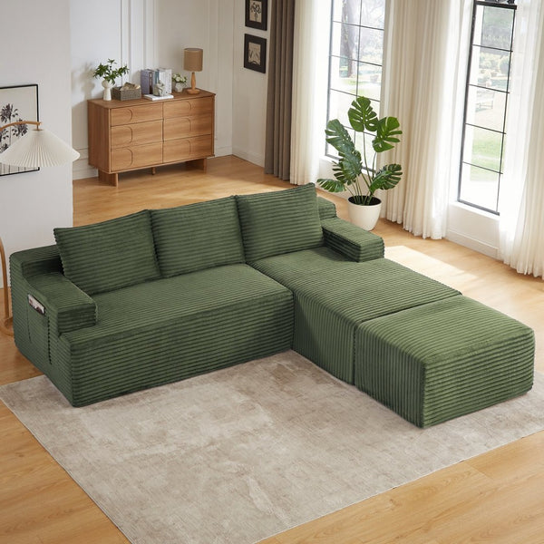 English Elm U-shaped Corduroy Cloud Sectional Modular Sofa Deep Seat Lounge for Living Room W2339S00103