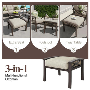 English Elm Set of 2 Outdoor Steel Ottomans with Water Repellent Cushions for Patio or Deck Black+ Gray B082P455156