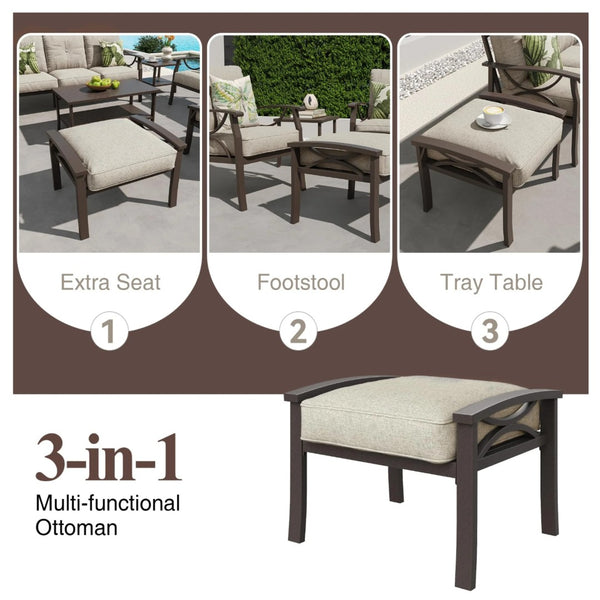English Elm Set of 2 Outdoor Steel Ottomans with Water Repellent Cushions for Patio or Deck Black+ Gray B082P455156
