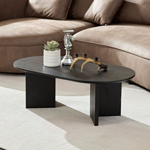 English Elm Length 39.37 Inch Modern Oval Coffee Table – Sleek MDF Pedestal Design, Space-Saving Durable Accent for Living Rooms and Apartments Black W2582P217992