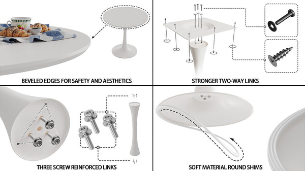 English Elm 31.5" White Tulip Dining Table – Mid-Century Round MDF Top with Pedestal Base, Seats 2-4 Comfortably W3732P356631