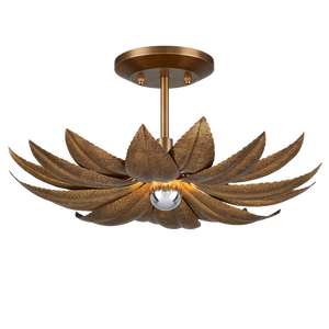 Alithea Semi-Flush Mount Light Fixture - Antique Brass Floral Design by Tom Caldwell for Elegant Spaces