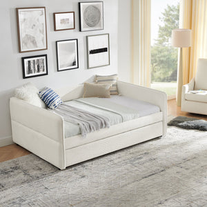 English Elm Daybed With Trundle – Elegant Tufted Full Size Sofa Bed In Beige Boucle, Perfect For Guests & Relaxing W1413S00093