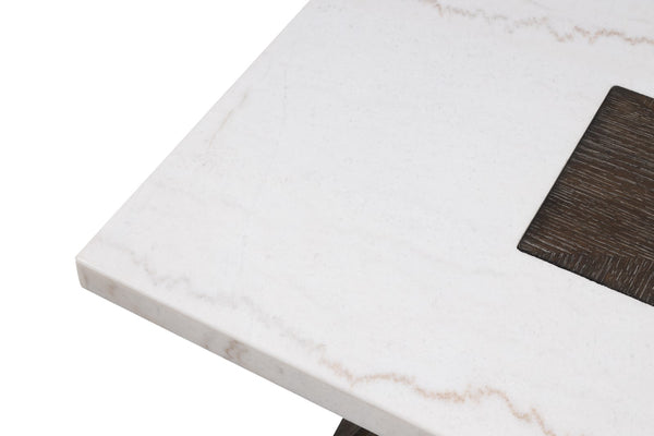 English Elm Square Grasten End Table 22" Square Marble Top Wood Base Tapered Legs Dark Walnut White Finish B2741P360172