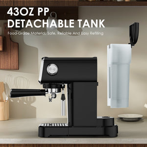 English Elm 20bar Slim Espresso Machine with Steam Wand Cup Warmer and 43oz Detachable Tank W1002P414529