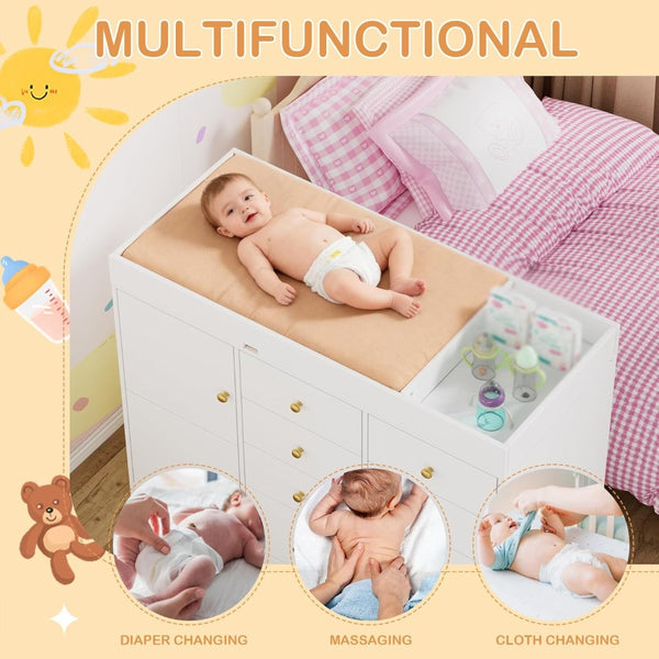English Elm Baby Nursery Dresser with 8 Drawers 2 Cabinets Changing Station Laminated Mdf W3393P453907