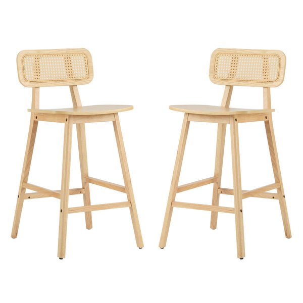 English Elm Christopher Knight Home® - Bari Curved Solid Wood Barstool with Woven Rattan Backrest, Ergonomic Comfort and Timeless Finish Natural N775P264463N