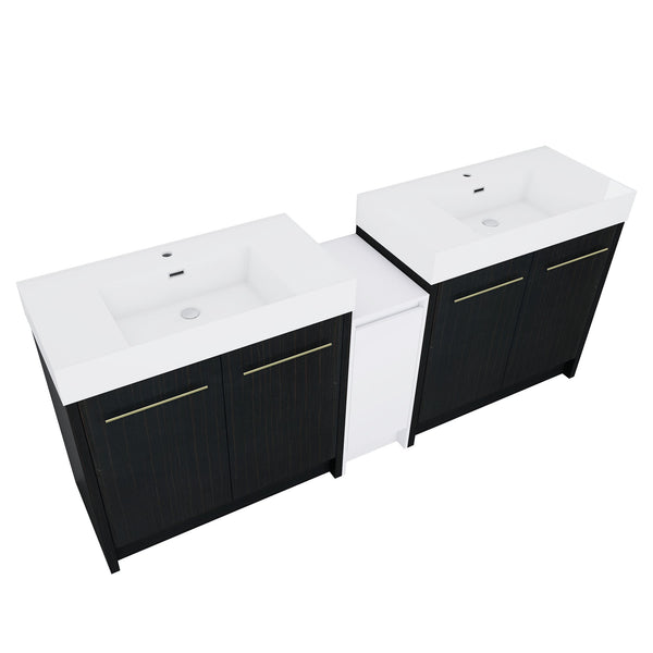 English Elm 84 Inch Freestanding Bathroom Vanity with Integrated Resin Sink, Soft-Close Doors, Shelves & Extra Storage Space Black Chestnut,Glossy White W999S00301