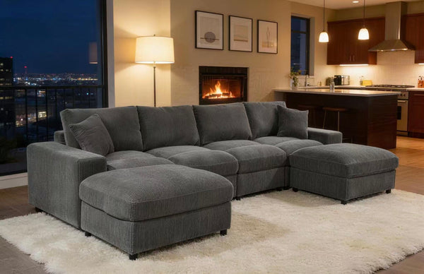English Elm Sectional with Ottomans Low Profile Modern Minimalist Sofa for Open Living Rooms Dark Gray B2748S00091