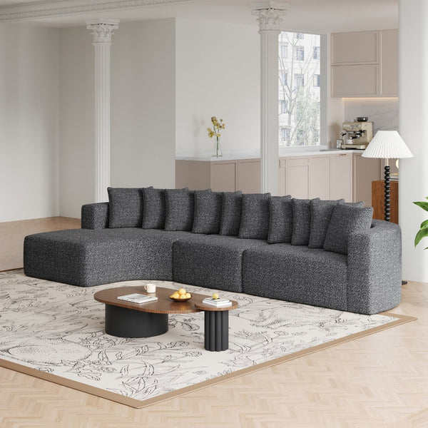 English Elm 131.1-inch Chenille Cloud Curved Sectional with Chaise and Ten Plush Throw Pillows W3505S00014