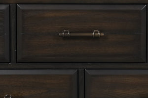 English Elm Queen Sleigh Bed Dark Mahogany Set with Dresser, Mirror, Chest & Nightstand — Solid Wood, Hardware B2699S00069