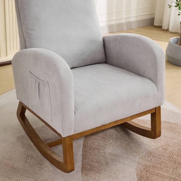 English Elm 27.2"w Wingback Glider Rocker Polyester Nursery Chair with Walnut Rubberwood Base W3188P304602