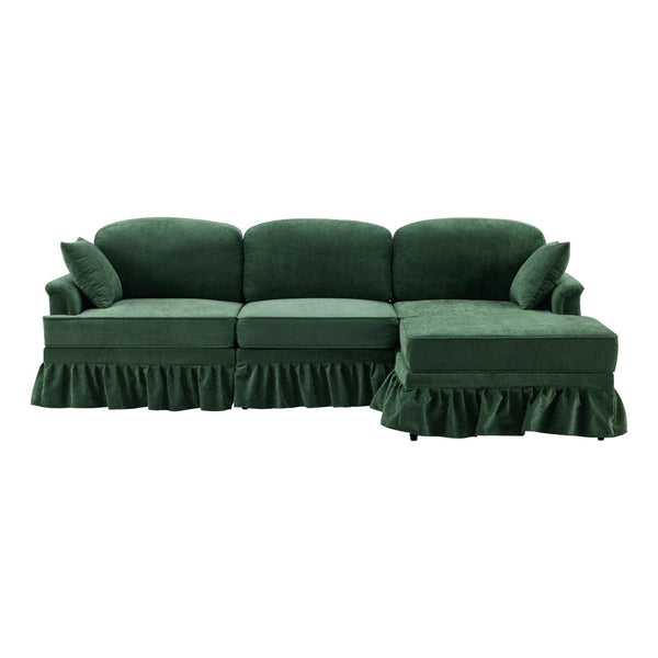 English Elm 103.15'' Chenille L-shaped Sectional Sofa with Detachable Pleated Skirt and Ottoman Green W3612S00046