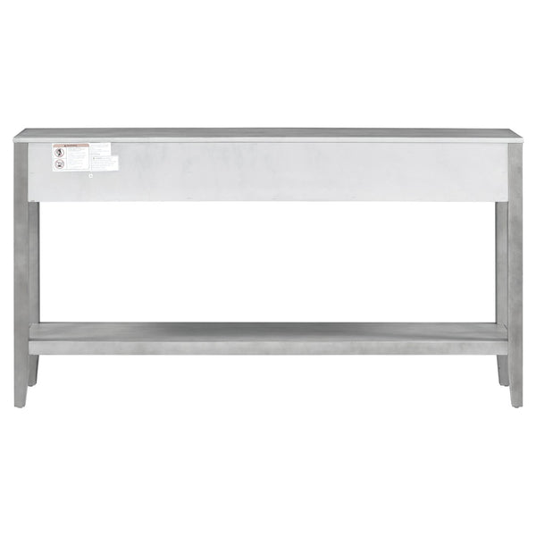 English Elm U_style Farmhouse Console Table with Three Drawers Open Shelf Entryway Organizer N711P410445E