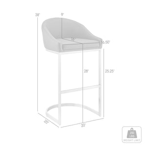 English Elm Zevrin Brushed Stainless Steel Bar Stool with White Faux Leather, Cantilever Base, 400lb Capacity B2736P354389