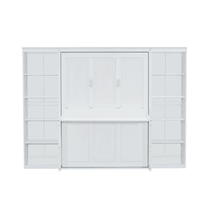 English Elm Full Full Size Murphy Bed with Desk and Bookshelf in White — Space-Saving Pine/MDF Foldaway with Work Surface and 600lb Capacity GX004001AAK