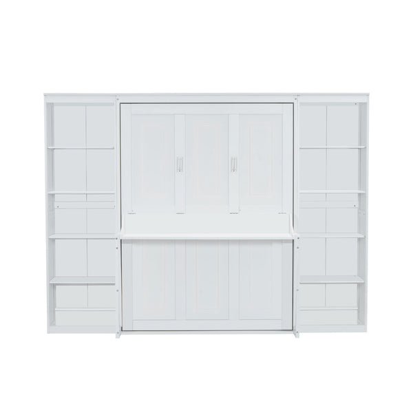 English Elm Full Full Size Murphy Bed with Desk and Bookshelf in White — Space-Saving Pine/MDF Foldaway with Work Surface and 600lb Capacity GX004001AAK