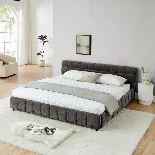 English Elm King Upholstered Bed Frame with Plush Chenille Headboard, Modern Storage Drawers & Solid Assembly-Friendly Design Dark Gray W487P235314