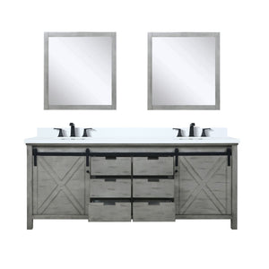 English Elm Ash Grey Double Bath Vanity With White Quartz Top, Matte Black Fixtures & 30" Mirrors For Modern Style B2731S01077