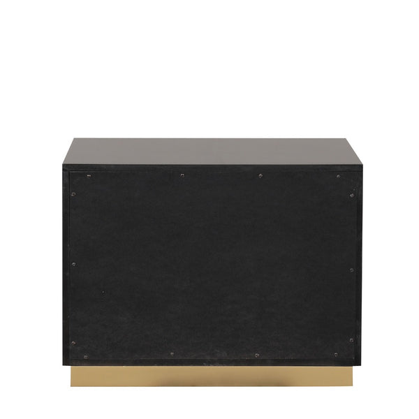 English Elm Contemporary Black Gold Nightstand Dovetail Drawers Felt Lined Solid Wood Bedroom B2741P435902