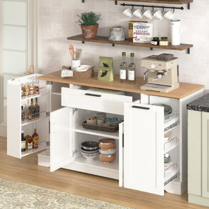 English Elm Trexm Multifunctional Sideboard with Pull Out Bottle Rack Adjustable Shelves Kitchen Storage White XW000026AAK