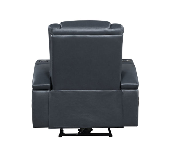 English Elm Blue Modern Power Recliner with LED, Bluetooth Speakers, Wireless Charger, Cooling Cup Holder Bliss B062P215428