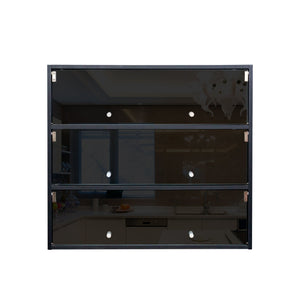 English Elm Black Glass Door Shoe Box Display Cabinet with RGB LED Lighting, Stackable Dustproof Showcase W331P235039
