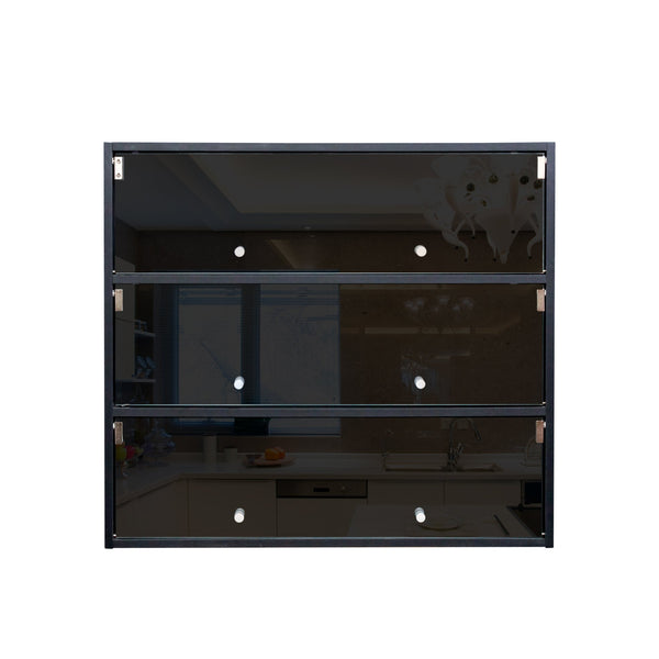 English Elm Black Glass Door Shoe Box Display Cabinet with RGB LED Lighting, Stackable Dustproof Showcase W331P235039