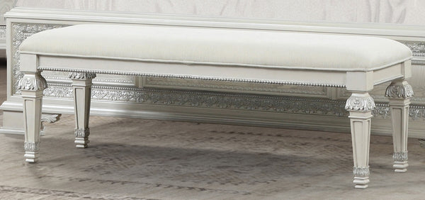 English Elm Metal Silver Traditional Accent Bench 54" W Creamy White Tufted Seat, Ornate Round Knobs, Entryway Seating Appeal B2741P343801