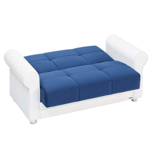 English Elm PrimeNest Ithara convertible upholstered loveseat with storage, sleeper sofa, leatherette comfort and sturdy design Blue,White PU B030P281721