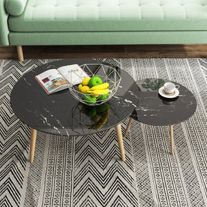 English Elm 30"inch Round Tempered Glass Tabletop Marble Pattern Indoor Outdoor Patio Dining Black W241P361472