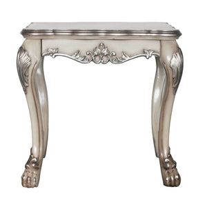 English Elm Vintage Bone White Square End Table with Carved Floral Top, Claw Feet & Scalloped Apron—Elegant Classic Accent, 24.5"H x 28.5"W x 28.5"D Vintage B062P189088