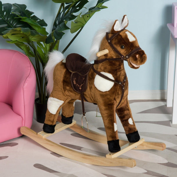 English Elm Qaba Plush Rocking Pony for Toddlers with Sound Effects and Padded Saddle Playroom Fun W2225P217689