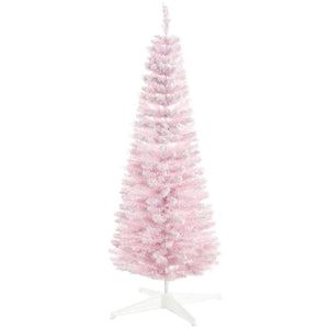 English Elm Homcom 5' Snow Flocked Slim Pencil Christmas Tree – Whimsical Indoor Decor For Small Spaces, Pink W2225P229528
