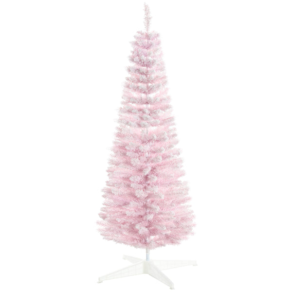 English Elm Homcom 5' Snow Flocked Slim Pencil Christmas Tree – Whimsical Indoor Decor For Small Spaces, Pink W2225P229528