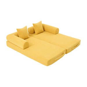 English Elm UNITED modular foldable sofa with metal frame, corduroy upholstery, side pocket & quick assembly convenience Mustard yellow W1568P375635