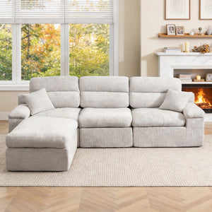 English Elm Corner Chenille Sectional Sleeper Sofa with High Back Support for Apartment Living Light Gray W5532S00035